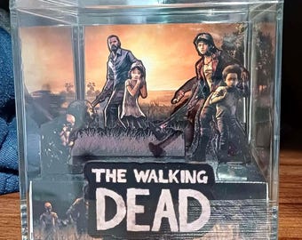 The Walking Dead Telltale Clementine and Lee 3d cube diorama - gaming room decor, gamer gift