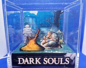 Dark Souls Firelink Shrine 3D Diorama, Personalised Handmade Shadow Box, Display Desk Memorabilia Cube