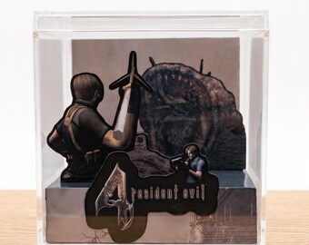 Resident Evil 4 Del Lago Diorama, Leon Kennedy Layered 3D Display, Horror Gaming Decor