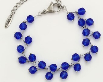 Platinum Plated Jewellery set, Jewellery set with Necklace and Bracelet, Gift for Her, Blue Crystals