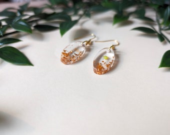 Elegant Handmade Resin Earrings with Gold Accents - Unique Botanical Jewelry
