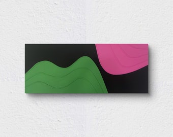 Minimalistische grün-rosa-schwarze, große Acrylfarbe, 120 x 50 cm, strukturierte Wandleinwand