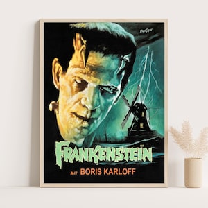 Frankenstein German Movie Poster: Boris Karloff, Universal Monsters, Vintage Horror