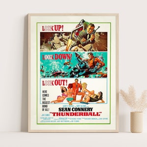Póster de la película James Bond Thunderball / Póster de la película clásica Agente 007 / Arte de pared vintage / Impresión de hasta 18 x 24 pulgadas.