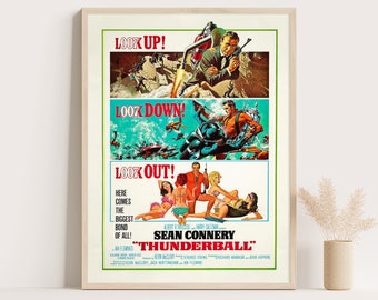 James Bond Thunderball Movie Poster | Agent 007 Classic Movie Poster | Vintage Wall Art | Up to 18x24 Inches Print.