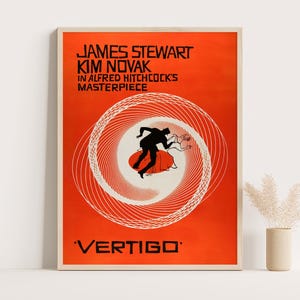 Póster de la película "Vértigo" de Alfred Hitchcock / Regalo para amantes del cine / Decoración vintage para cine en casa