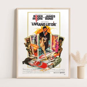 Póster de la película James Bond / Póster de la película Vive y deja morir / Arte de pared vintage / Impresión de hasta 18 x 24 pulgadas.