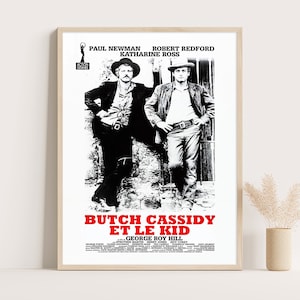 Póster de la película francesa Butch Cassidy y Sundance Kid / Póster de película clásica / Arte de pared vintage / Impresión de hasta 18 x 24 pulgadas.