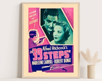 Póster de la película "Los 39 escalones" de Alfred Hitchcock: Arte mural vintage