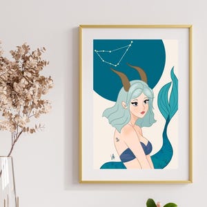 Illustrazione dello zodiaco Capricorno in formato A4, stampa artistica da parete in formato A4, astrologia, regalo Capricorno, Terra, stampa artistica femminile