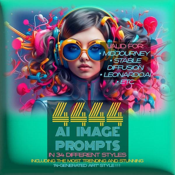 4444 AI IMAGE PROMPTS! - in 34 different styles, including 'ai-generated art' style!! /Valid for: Midjourney, Stable Diffusion, Leonardo.Ai/