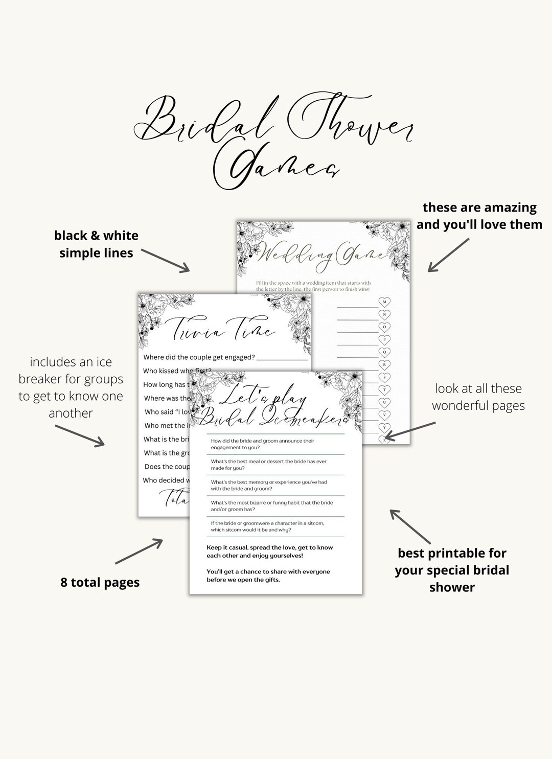Bridal Shower Printable Games Etsy