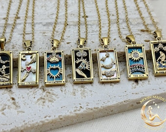 Tarot card necklace, new range, spirituality zodiac pendants, gold necklace.