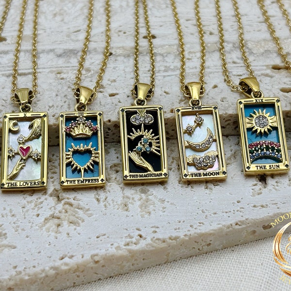 Tarot card necklace, new range, spirituality zodiac pendants, gold necklace.