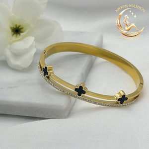 Brazalete de trébol pulsera de trébol pulsera de oro, plata y oro rosa imagen 8