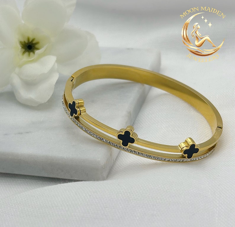 Brazalete de trébol pulsera de trébol pulsera de oro, plata y oro rosa imagen 8