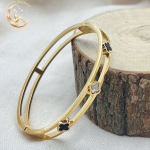 Brazalete de trébol pulsera de trébol pulsera de oro, plata y oro rosa 3 clovers row