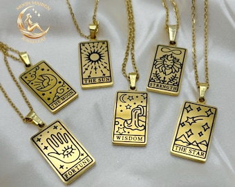 Collar de cartas del tarot • collar de oro • amuletos del zodiaco •