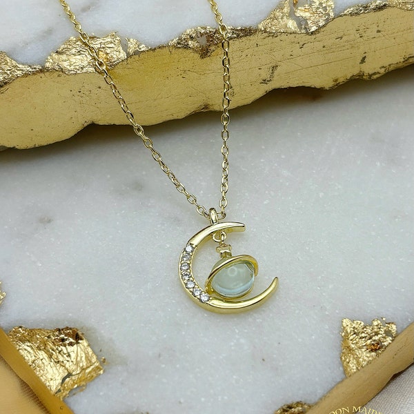 Crystal star moon universe necklace • gold pendant • moon and stars necklace •