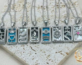 Tarot card necklace • tarot jewellery • silver necklace • zodiac pendant