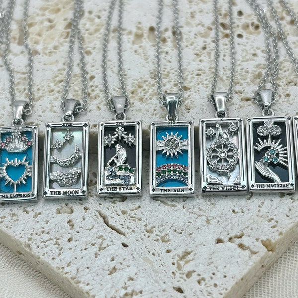 Tarot card necklace • tarot jewellery • silver necklace • zodiac pendant