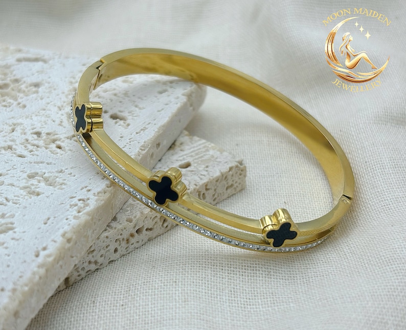 Brazalete de trébol pulsera de trébol pulsera de oro, plata y oro rosa imagen 4