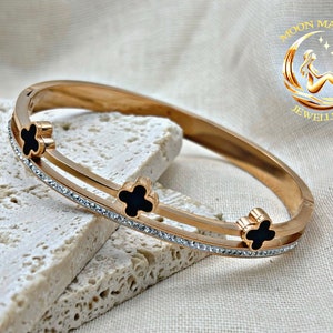 Brazalete de trébol pulsera de trébol pulsera de oro, plata y oro rosa imagen 3