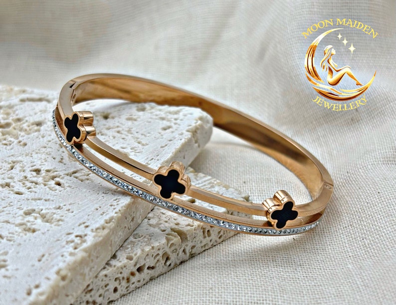 Brazalete de trébol pulsera de trébol pulsera de oro, plata y oro rosa imagen 3