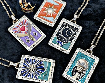 Collar de cartas de tarot • colgante de tarot • collar de espiritualidad mística • collar de oro •