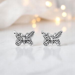 Butterfly Stud Earrings 925 Sterling Silver - Small Butterfly Nature Jewelry - Minimalist Silver Studs for Women - Dainty Winged Earrings