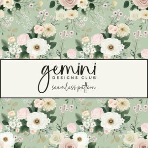 Spring Green Floral Seamless Pattern, Fabric Background Pattern, Scrapbooking, Junk Journal, Digital Paper, Full Commercial Use