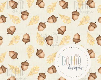 Acorns and Leaves Linen Seamless Pattern, Fabric Background Pattern, Scrapbooking, Junk Journal, Digital Paper, Full Commercial Use