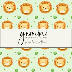 Lions Children Nursery Seamless Pattern, Fabric Background Pattern, Scrapbooking, Junk Journal, Digital Paper, Full Commercial Use