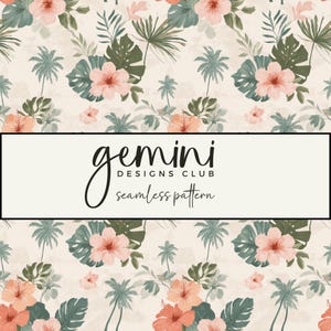 Hawaiian Floral Seamless Pattern, Fabric Background Pattern, Scrapbooking, Junk Journal, Digital Paper, Full Commercial Use