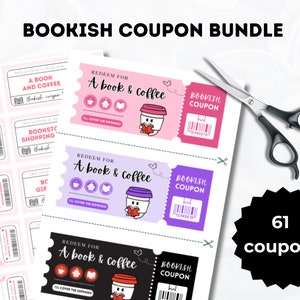 Bookish Coupon Bundle | Printable Coupon | Last Minute Gift For Readers | Valentine&#39;s Day Gift | Bookworm Coupon | Gift For Book Lovers