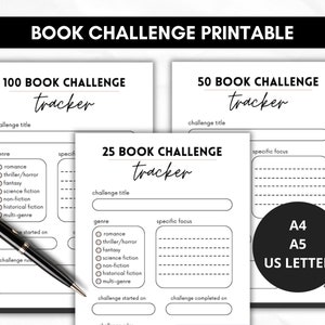 Boekleesuitdaging afdrukbaar | 25/50/100 Boekuitdaging | Lezen Challenge Tracker | Pdf | A4/A5/US Letter