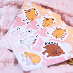 Trending Cat Bird Meme Stickers - TikTok Viral 4 Sticker Pack - Awebo, Meep, Wi wi wi, Awawa