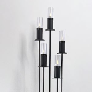 Steel Candelabra with 5 LED Candles, Modern Fire Ring Design Bild 1