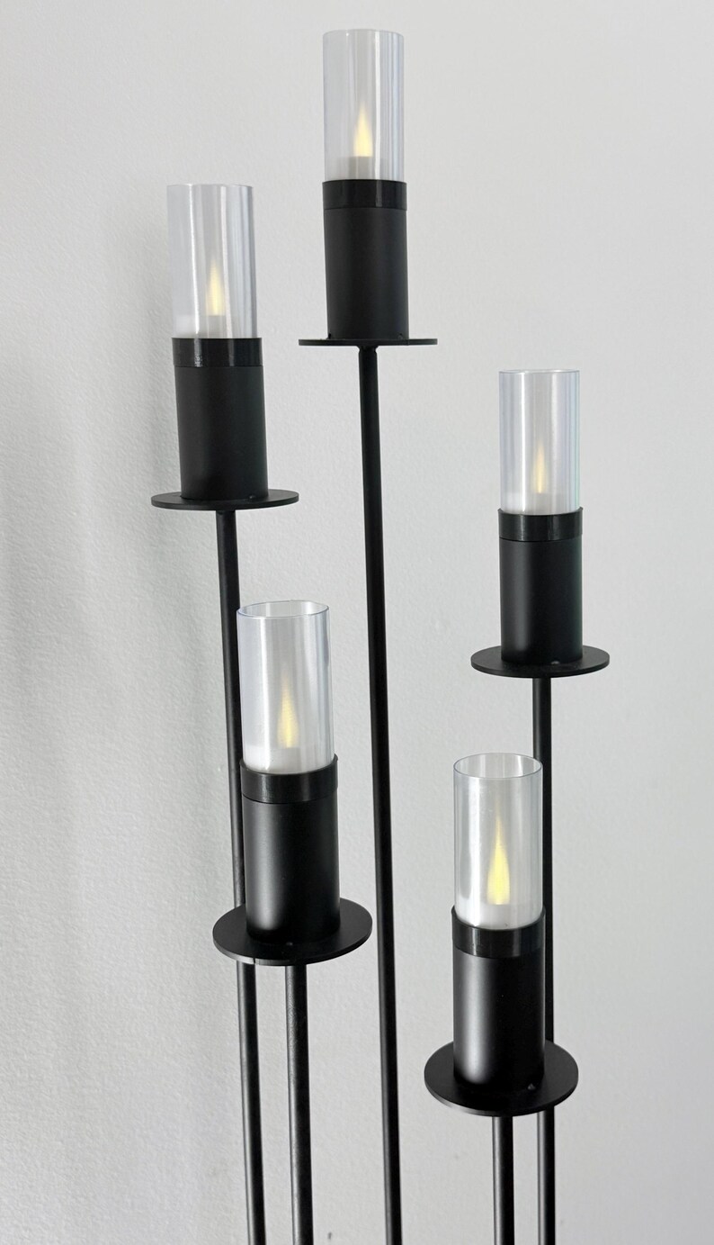 Steel Candelabra with 5 LED Candles, Modern Fire Ring Design Bild 9