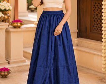 Women’s Long Maxi Skirt | Solid Color Indian Skirt | Black Blue Bottle Green Skirt | Elastic Waist Flared Skirt | Ethnic & Western Wear
