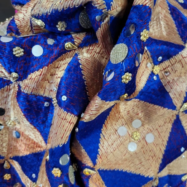 Handmade , Handwoven , Elegant vibrant & Authentic Multicolour Phulkari Dupatta / Indian Scarf. Hand embroidered . Blue colour