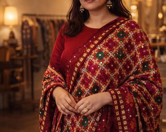 Handmade , Handwoven , Elegant vibrant & Authentic Multicolour Phulkari Dupatta / Indian Scarf. Hand embroidered