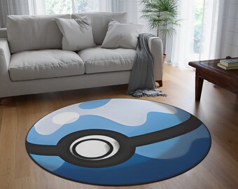 Dive Ball 5x5 Round rug, pokmn pokebll retro video game, gamer teen bedroom floor circle area rug, man cave decor, living room carpet