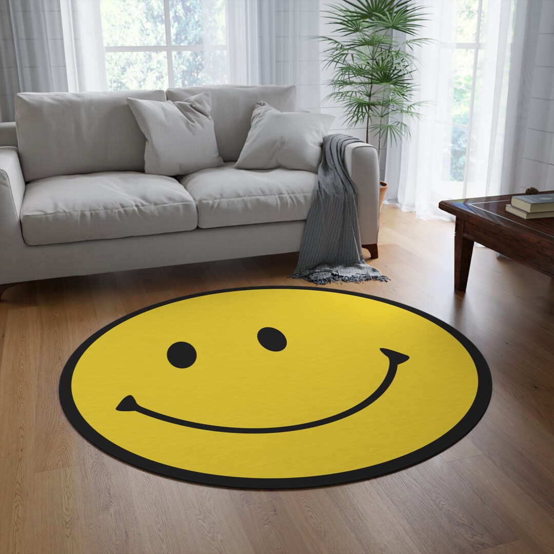 Smiley Face Yellow 5x5 Round Rug Living Room Decor Home Decoration ...