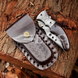 Handmade Damascus Steel Pocket Knife, Damascus Steel Folding Knife, Groomsmen Gift, Personalized Gifts for Men Anniversary gifts