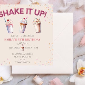 Shake it up birthday invitation! Milkshake birthday invitation! Digital Download, instant download, invitation template