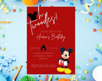 Oh Twoodles Birthday Invitation, Digital Download, Mickey Mouse Birthday Invitations, Instant Download