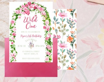 Wild One Birthday Invitation, Wild Flower Birthday Invitation, Invitation Template, Digital Download, First Birthday Party Invitation