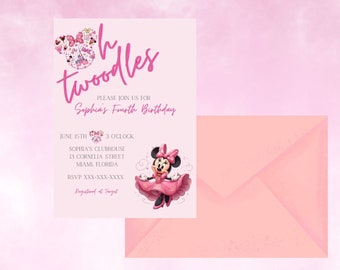 Oh twoodles Birthday Invitation, Minnie Mouse Birthday Invitation, Digital Template, Invitation Template