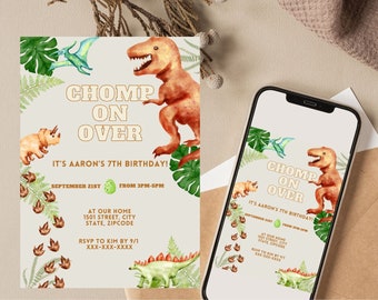 Dinosaur Birthday Invitation, Digital Download, Invitation Template
